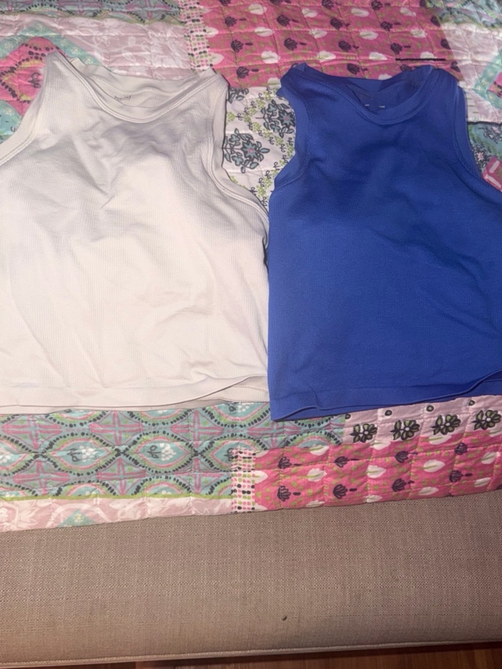 Womens Ribbed Tank Top Set - Royal Blue and White
